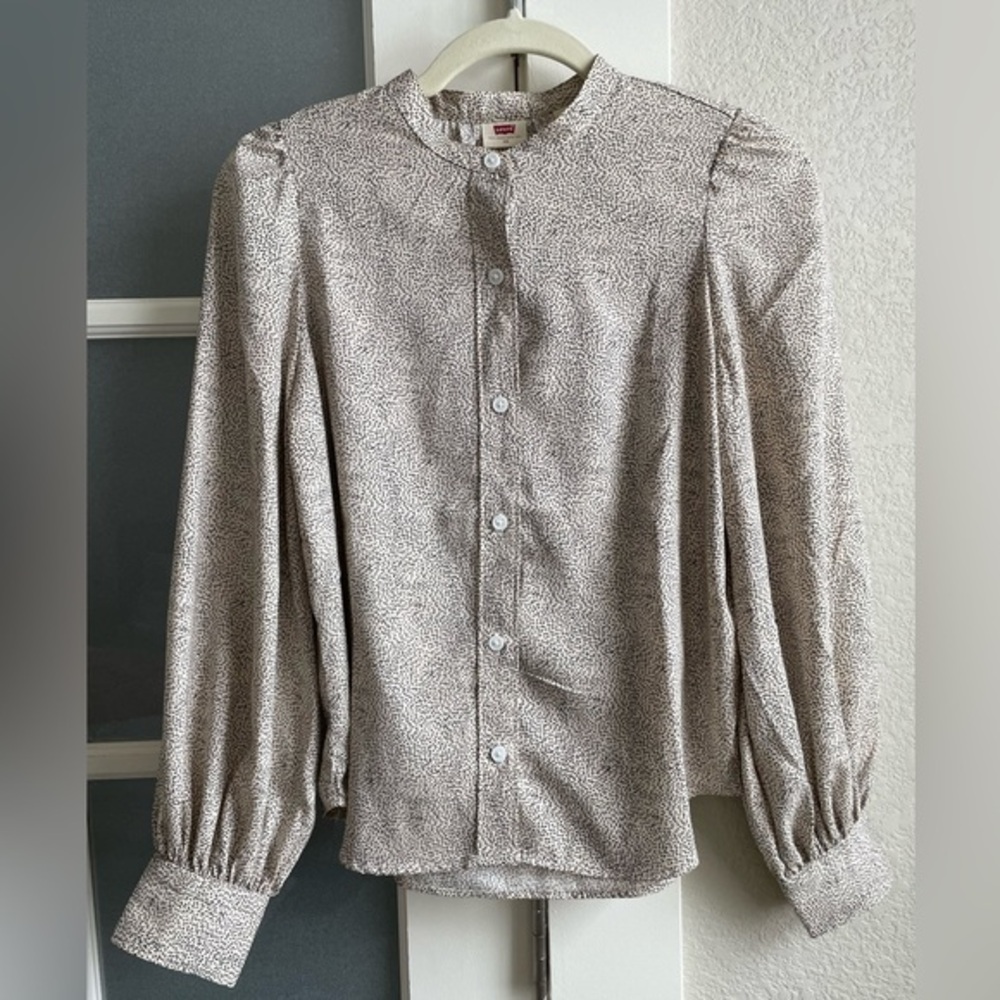 Levi’s - Women’s Delany‎ Pleated Button-Up Blouse - Size XS - Cream & Black - Picture 2 of 6